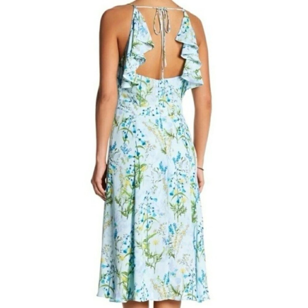 Adelyn Rae Blue Floral Printed Flutter Back Midi Dress M
